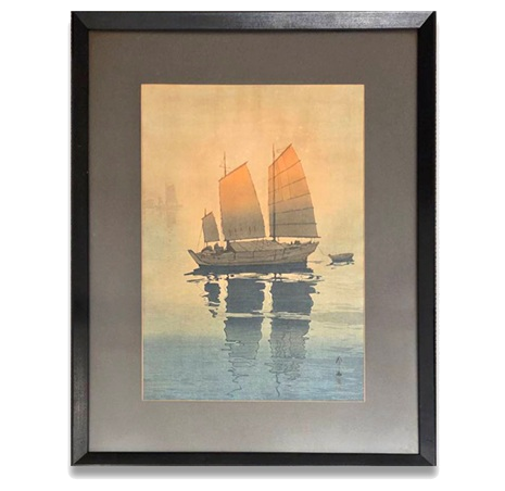 吉田博「帆船　朝」